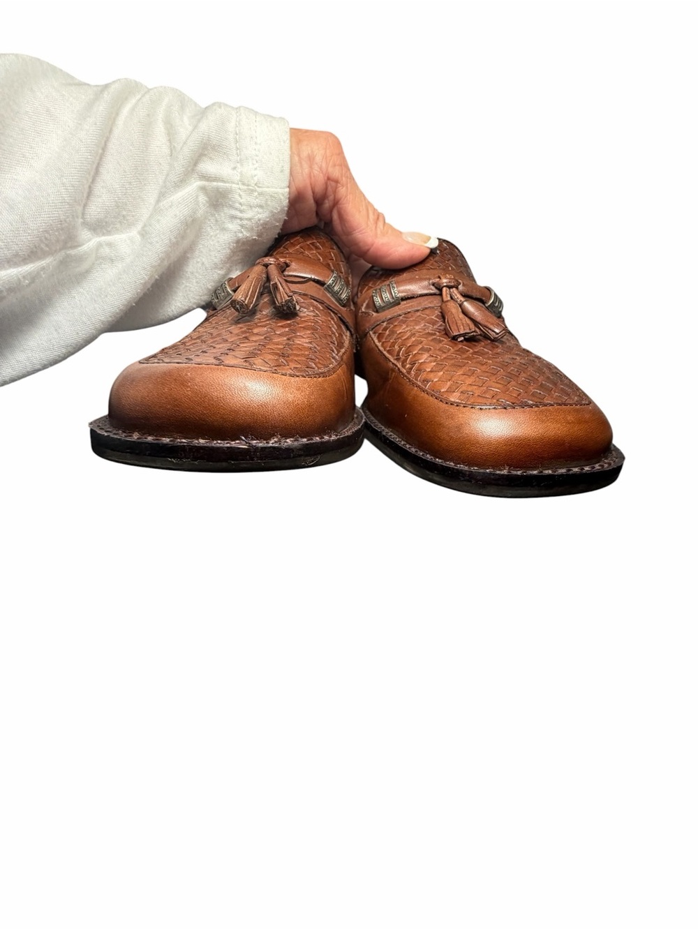 Hillard & Hanson Brown Woven Leather Tassel Loafers Mules Womens 7.5 - Picture 12 of 16